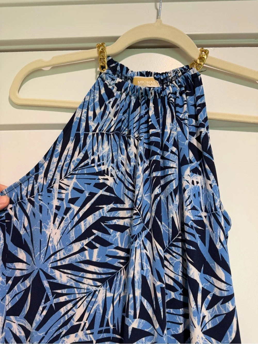Michael Kors Blue Patterned Halter Top Dress XS